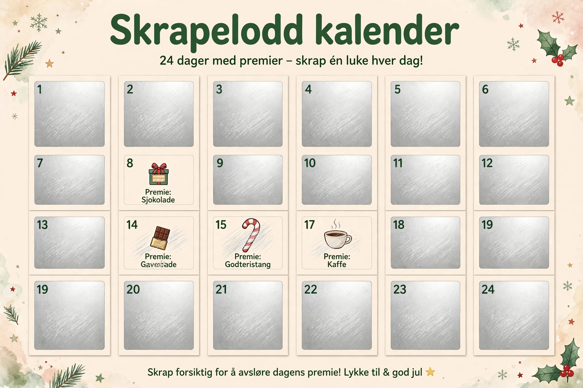 Skrapelodd kalender — komplett guide, tips og sammenligning